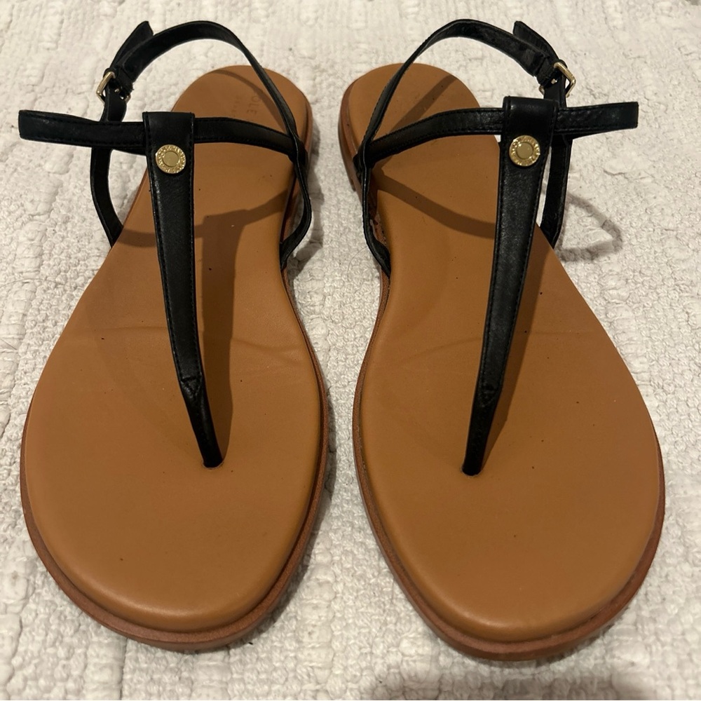 Cole Haan Women's Flora Black Leather Thong Buckle Strap Sandal Shoe Size 10